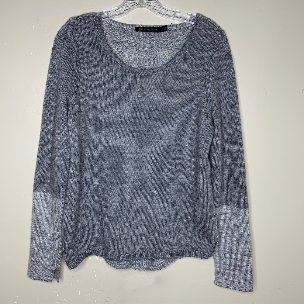 OUTBACK RED Wool Blend Nubby Tunic Style Crochet Back Scoop Neck Gray Sweater Lg
